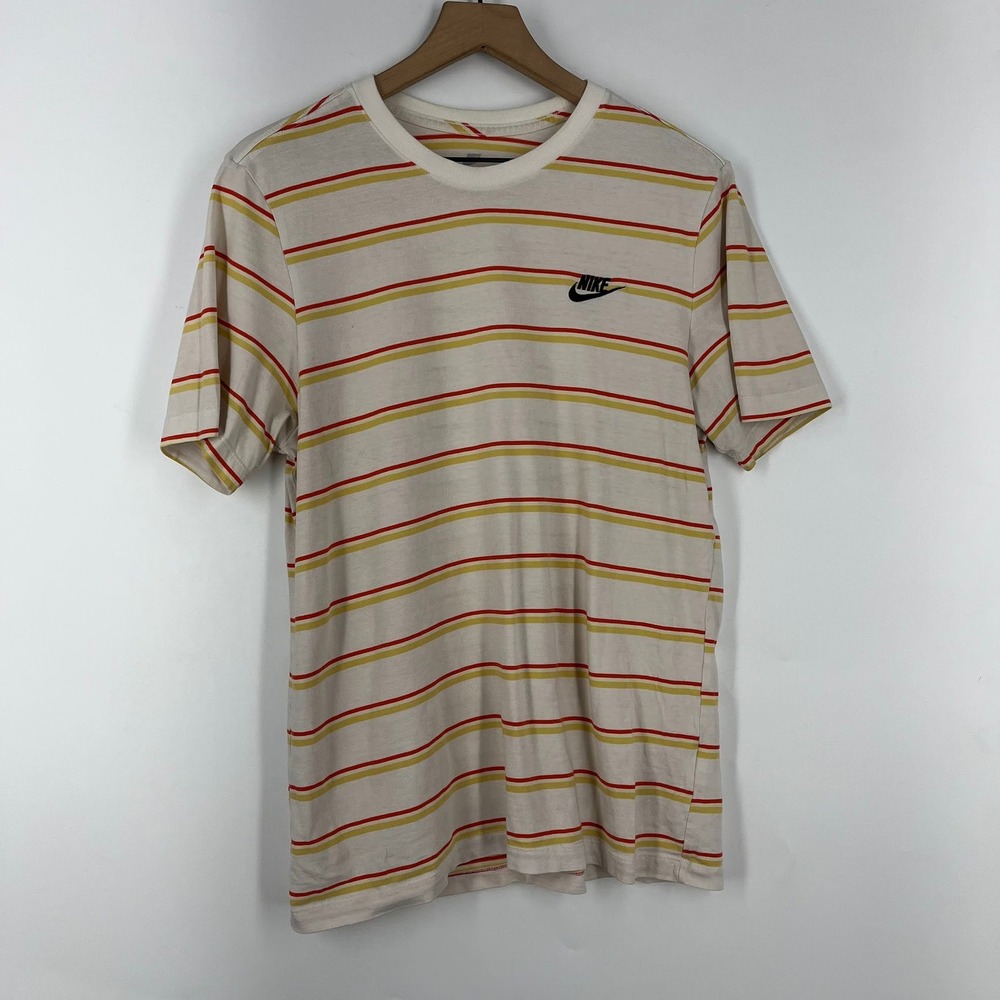 Nike Mens Striped Short Sleeve T-Shirt Cream Red Yellow Futura Logo Small